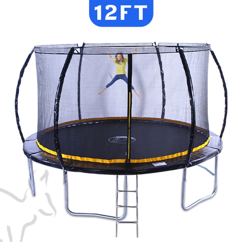 Kanga 12ft Premium Trampoline with black padding in a large garden