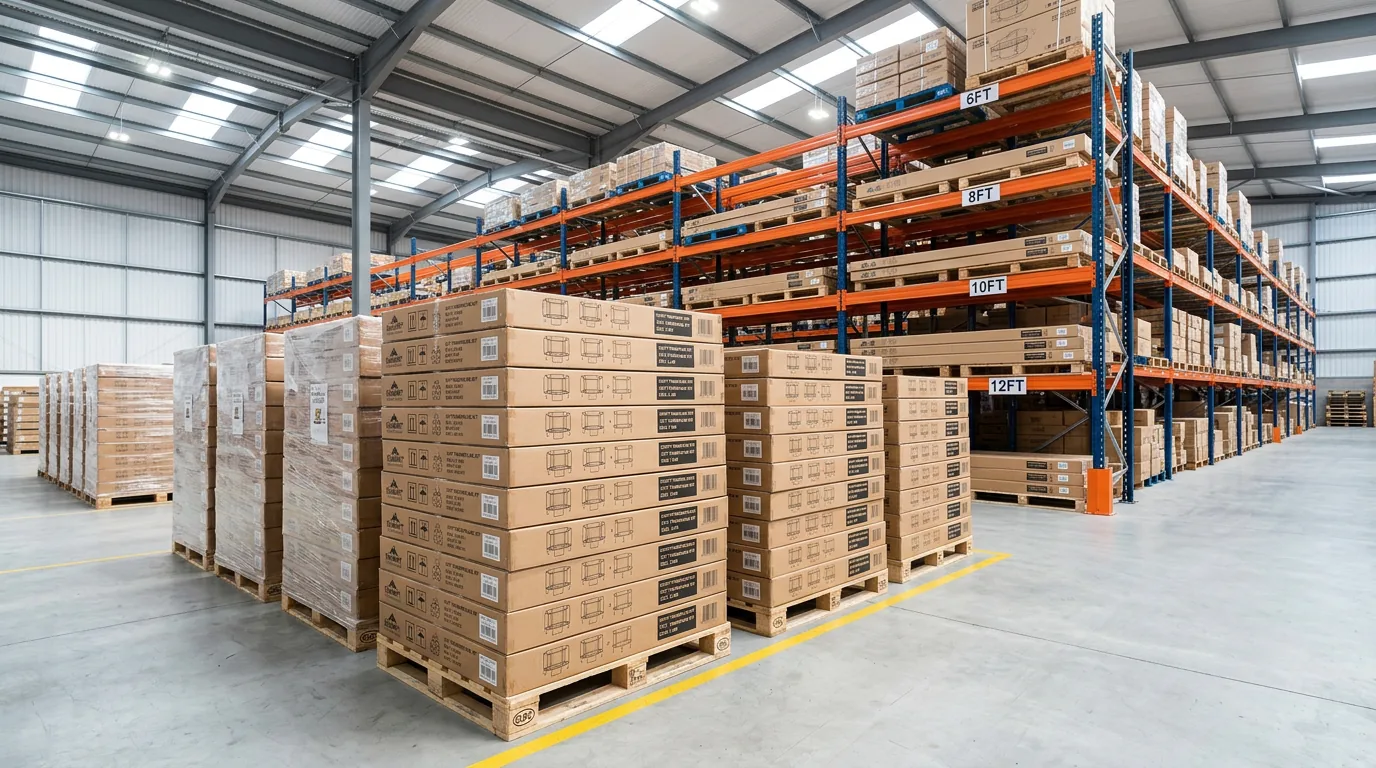 Kanga distribution warehouse with boxed trampoline kits